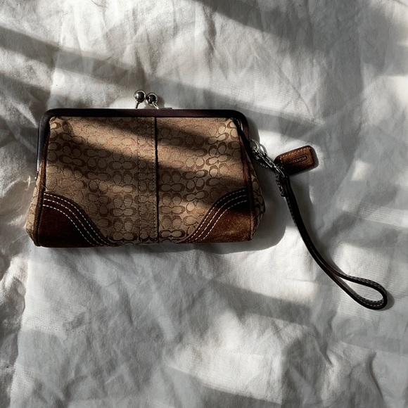 Coach Brown Leather Monogram Coin Purse - Picture 1 of 7